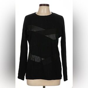 Vila Milano Elegant Black sweater with faux leather trim